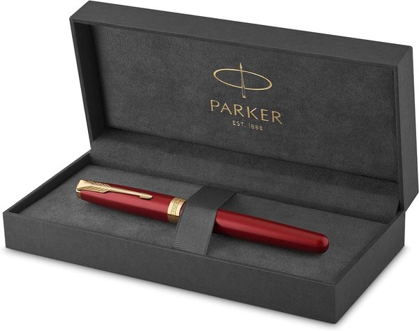 Parker Sonnet Füller | Rot mit Goldzierteilen | Füllfederhalter mit mittlerer Feder